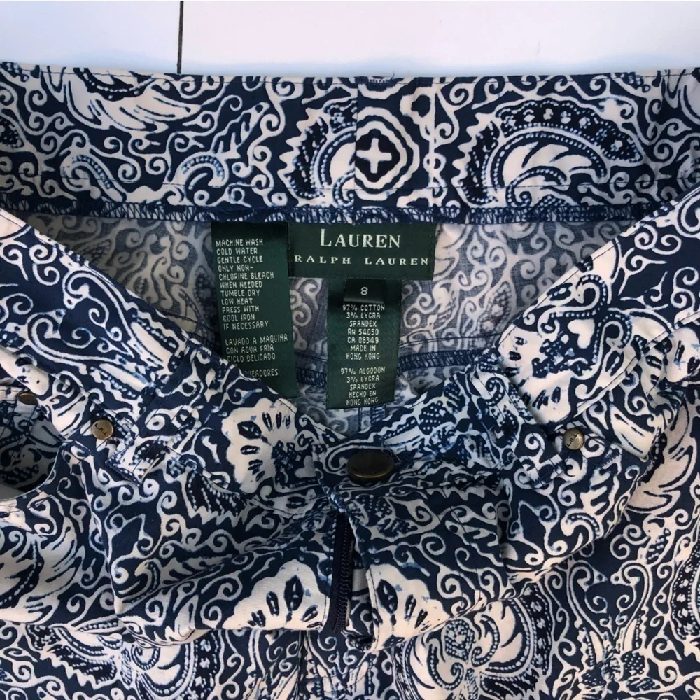 Ralph Lauren Floral Print Capri pants white navy size 8 - Picture 4 of 8